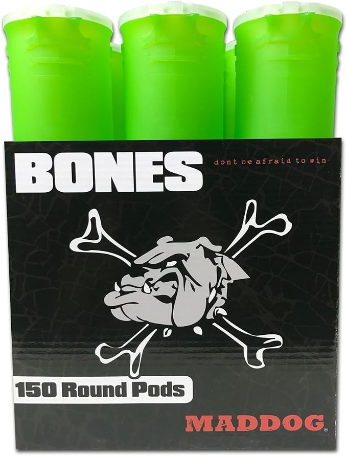 Maddog 150 Round Bones Paintball Pods | Durable Quick Reload Tubes for Tournament and Recreational Speedball Woodsball | 6 Pack