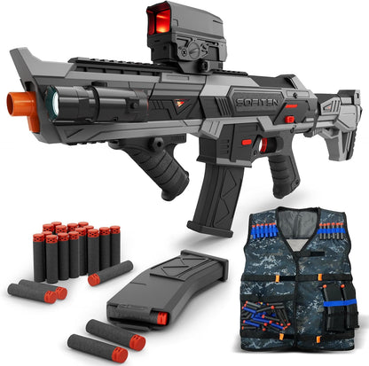 SOFITEN Electric Toy Gun Foam Dart Automatic Blaster Sniper Rifle with Tactical Vest, Adjustable Scope, Two Shooting Modes, Birthday Christmas New-Year Gifts for Kids Boys Teens Adults