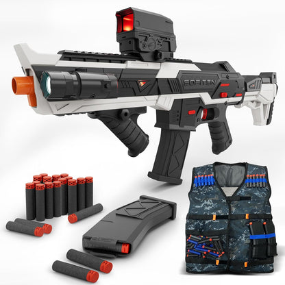SOFITEN Electric Toy Gun Foam Dart Automatic Blaster Sniper Rifle with Tactical Vest, Adjustable Scope, Two Shooting Modes, Birthday Christmas New-Year Gifts for Kids Boys Teens Adults