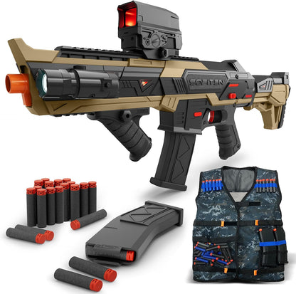 SOFITEN Electric Toy Gun Foam Dart Automatic Blaster Sniper Rifle with Tactical Vest, Adjustable Scope, Two Shooting Modes, Birthday Christmas New-Year Gifts for Kids Boys Teens Adults